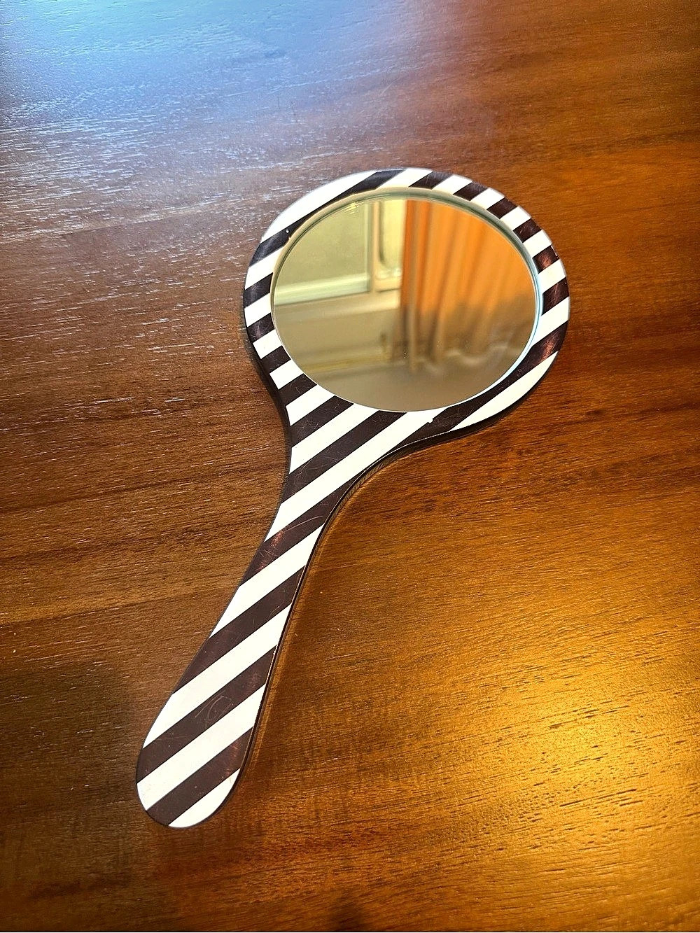 Henri Bendel Black & White Striped Hand Miror